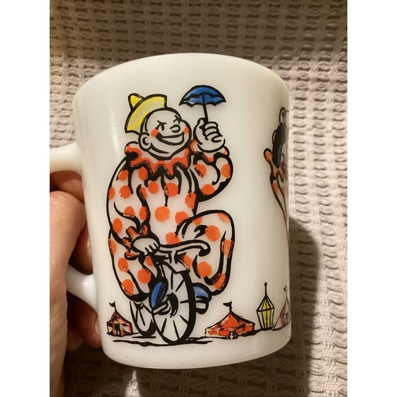 Sealtest Cottage Cheese Milk Glass Coffee Mug Hazel Atlas Fire King Circus Clown